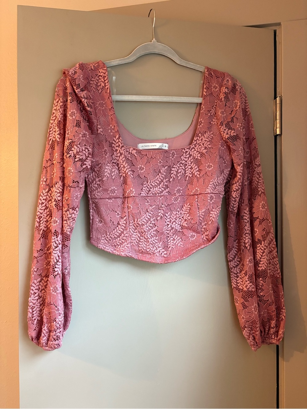 Alter'd State Floral Lace Crop Top in Pink Size Small